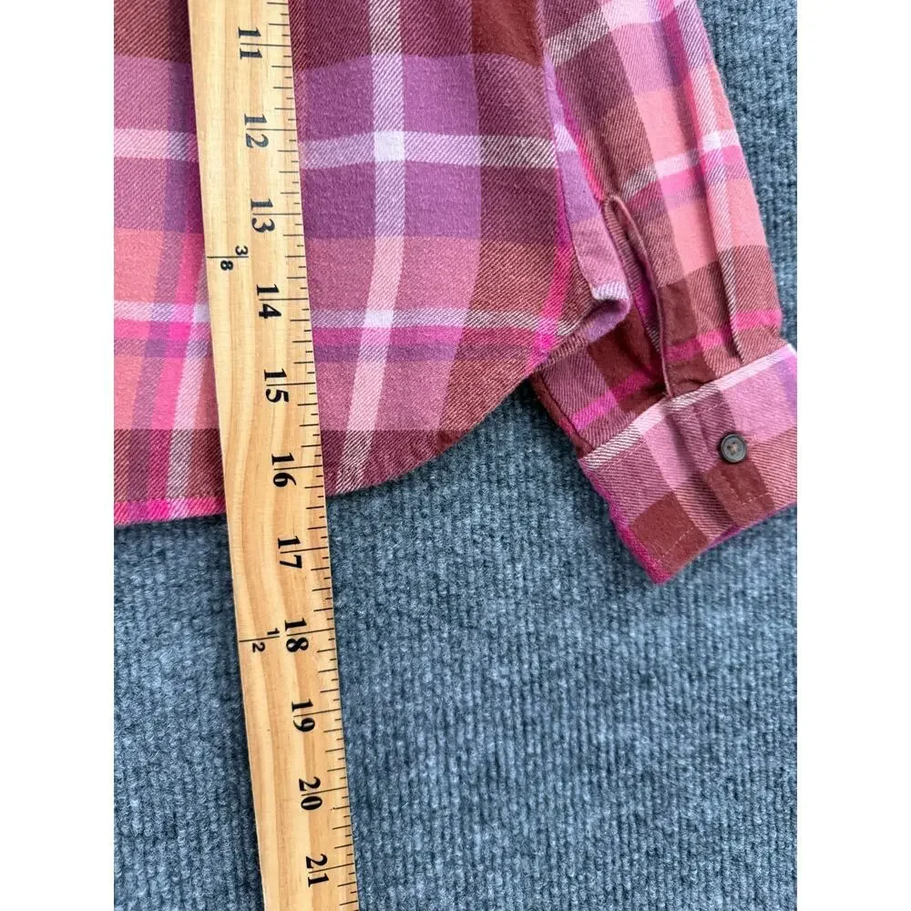 Old Navy Girls Plaid Flannel Button Up Shirt Size 6/7 Pink Cropped Boxy Cotton